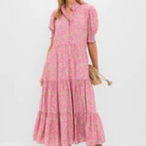 Tuckernuck Hyacinth House Tan and Pink Vines Bennett Maxi Dress XL NWT